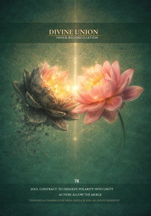 Divine Union card showing a lotus between masculine and feminine energy